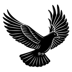 Obraz premium Stylized flying dove silhouette, bird with spread wings vector illustration, symbol of peace