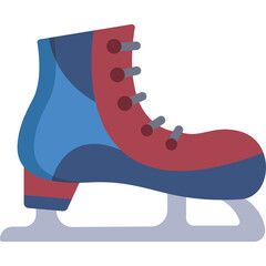 Red And Blue Ice Skating Boot With White Metal Blade On Transparent Background