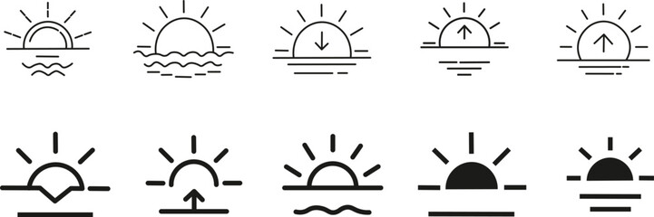 Sunrise sunset icon, Sunrise and sunset icon set