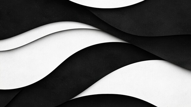 A black and white abstract design with curved lines and overlapping shapes. - Powered by Adobe
