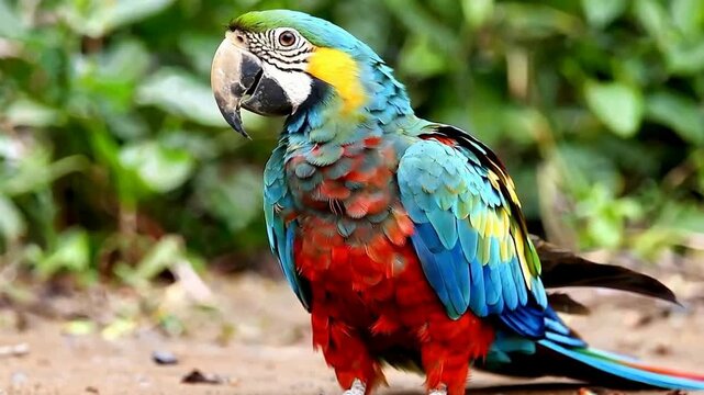 Colorful parrot portrait in natural environment bright plumage detail