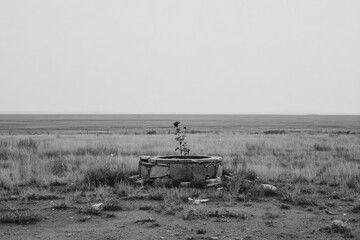 Obraz premium Monochrome Rural Basin In A Field