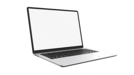 Laptop with blank screen isolated on transparent background for mock up template