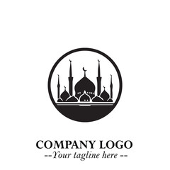 Dome Mosque Logo Symbol in Black on the White Background with Elegant Islamic Architecture Design