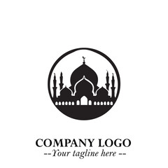 Dome Mosque Logo Symbol in Black on the White Background with Elegant Islamic Architecture Design