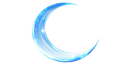 Glowing Blue Crescent Moon on Transparent Background