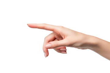 Female hand pointing or touching isolated on transparent background