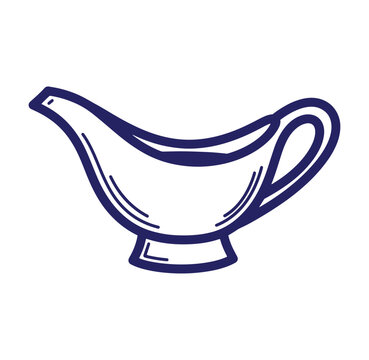 Simple vector illustration of a classic blue and white gravy boat on a white background