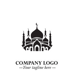Dome Mosque Logo Symbol in Black on the White Background with Elegant Islamic Architecture Design