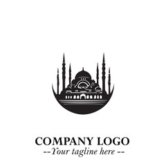 Dome Mosque Logo Symbol in Black on the White Background with Elegant Islamic Architecture Design