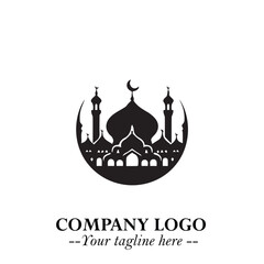 Dome Mosque Logo Symbol in Black on the White Background with Elegant Islamic Architecture Design
