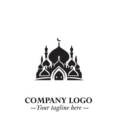 Dome Mosque Logo Symbol in Black on the White Background with Elegant Islamic Architecture Design