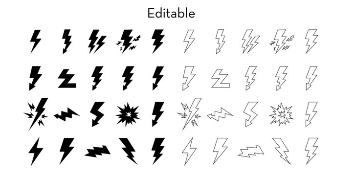 Lightning Bolt Icons | Lightning Bolt Outline Icons | blitz lightnings strike sign |  Electric energy black silhouettes | power concept