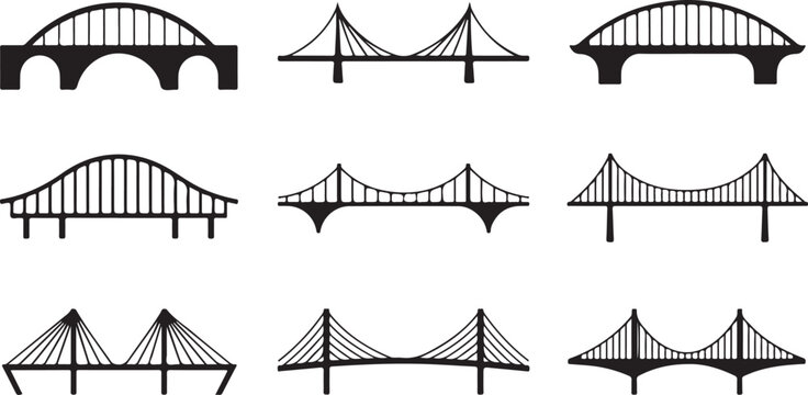 Various bridge designs architectural silhouettes structure