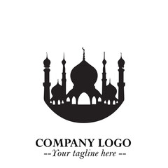 Dome Mosque Logo Symbol in Black on the White Background with Elegant Islamic Architecture Design