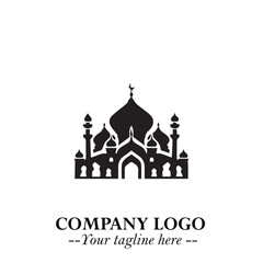 Dome Mosque Logo Symbol in Black on the White Background with Elegant Islamic Architecture Design