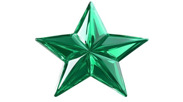Teal Green Shiny Five Pointed Star on Transparent Background
