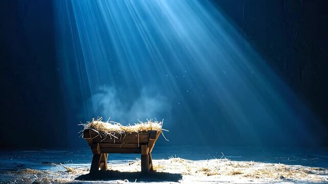 Empty Manger Bathed in Celestial Light A Scene of Hope and Anticipation