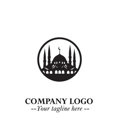 Dome Mosque Logo Symbol in Black on the White Background with Elegant Islamic Architecture Design