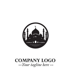 Dome Mosque Logo Symbol in Black on the White Background with Elegant Islamic Architecture Design