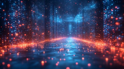 Obraz premium Futuristic city alleyway glowing light pathway