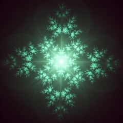 a vibrant green fractal design radiates outwards from a central point resembling a snowflake or starburst with intricate details high quality