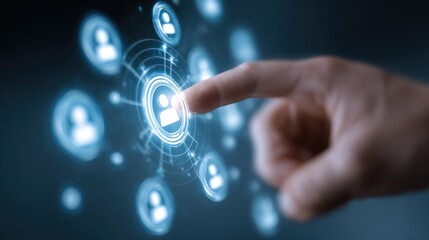 Finger touching glowing digital user interface network connection icon