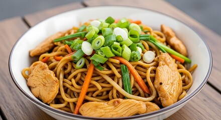 Authentic Street Food Chicken Chow Mein Noodles Served at Roadside Stall