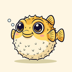 Cute Cartoon Pufferfish with Big Eyes and Friendly Smile Character
