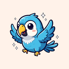 Cartoonish Cute Blue Bird with Stars Character Illustration