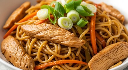 Stir-Fried Noodles Chicken Green Onion Asian Cuisine Food
