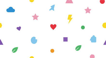 Colorful Geometric, natural, and Symbolic Icons in a Playful Pattern