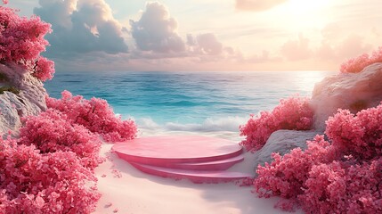 Pink beach platform scene sunset