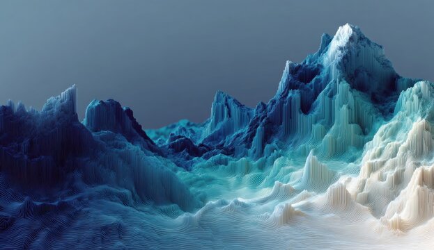 Majestic icy mountain range with sharp peaks and icy slopes.