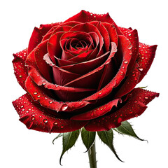 Wet red rose blossom with spiral petals on black. Simple but elegant