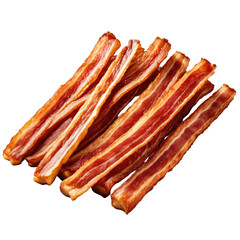 Crispy cooked bacon strips stacked diagonally on black background