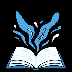 Open book on black background vector illustration, symbolizing knowledge, education, and study in literature