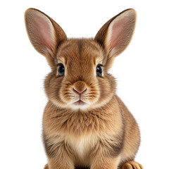 Fluffy brown bunny with long ears, close-up shot against a black background