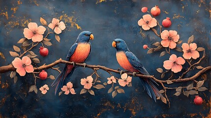 Birds and flowers illustration