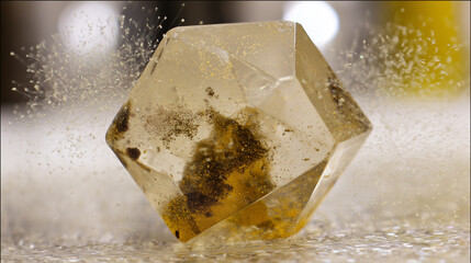 geode. Translucent geode bursting with cosmic dust and glowing bubbles, capturing ancient atmosphere. STEM education sheets.