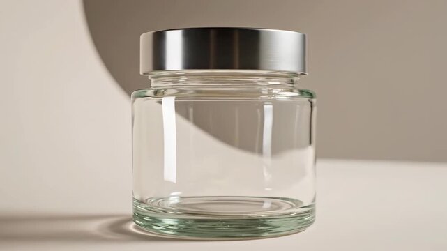 Empty Glass Jar Mockup, Silver Lid, Clean, Minimalist