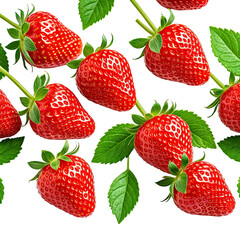 Strawberries Ripe red berries and leaves against a black background