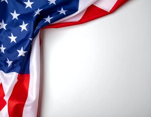 A draped and textured flag's corner against a white backdrop