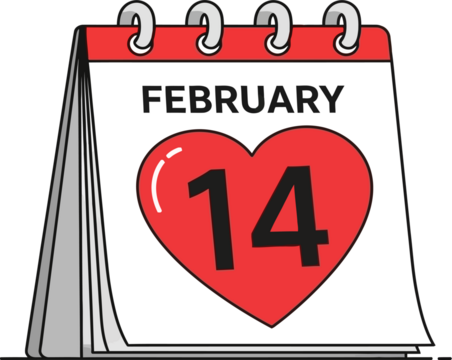 Valentine's Day Calendar with Red Heart on February 14 - Powered by Adobe