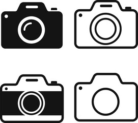 Camera, set of camera icons isolated on white background. Vector, designer illustration, web banner, poster.