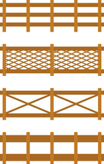 Wooden vintage fence, set of fences isolated on white background. Fence icon. Vector designer illustration, web banner, poster.