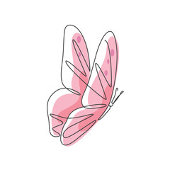 Pink Butterfly one line drawing. Pink Butterfly single line illustration. Pink Butterfly minimalist line art