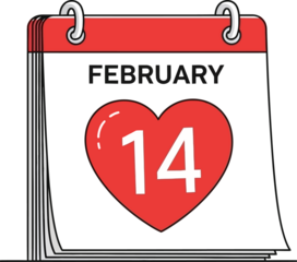 February 14th Valentine's Day Calendar with Red Heart