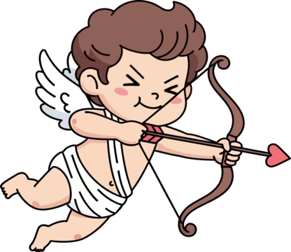 Cute Cartoon Cupid Aiming Bow and Heart Arrow Illustration