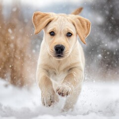 Obraz premium Labrador puppy running through snow